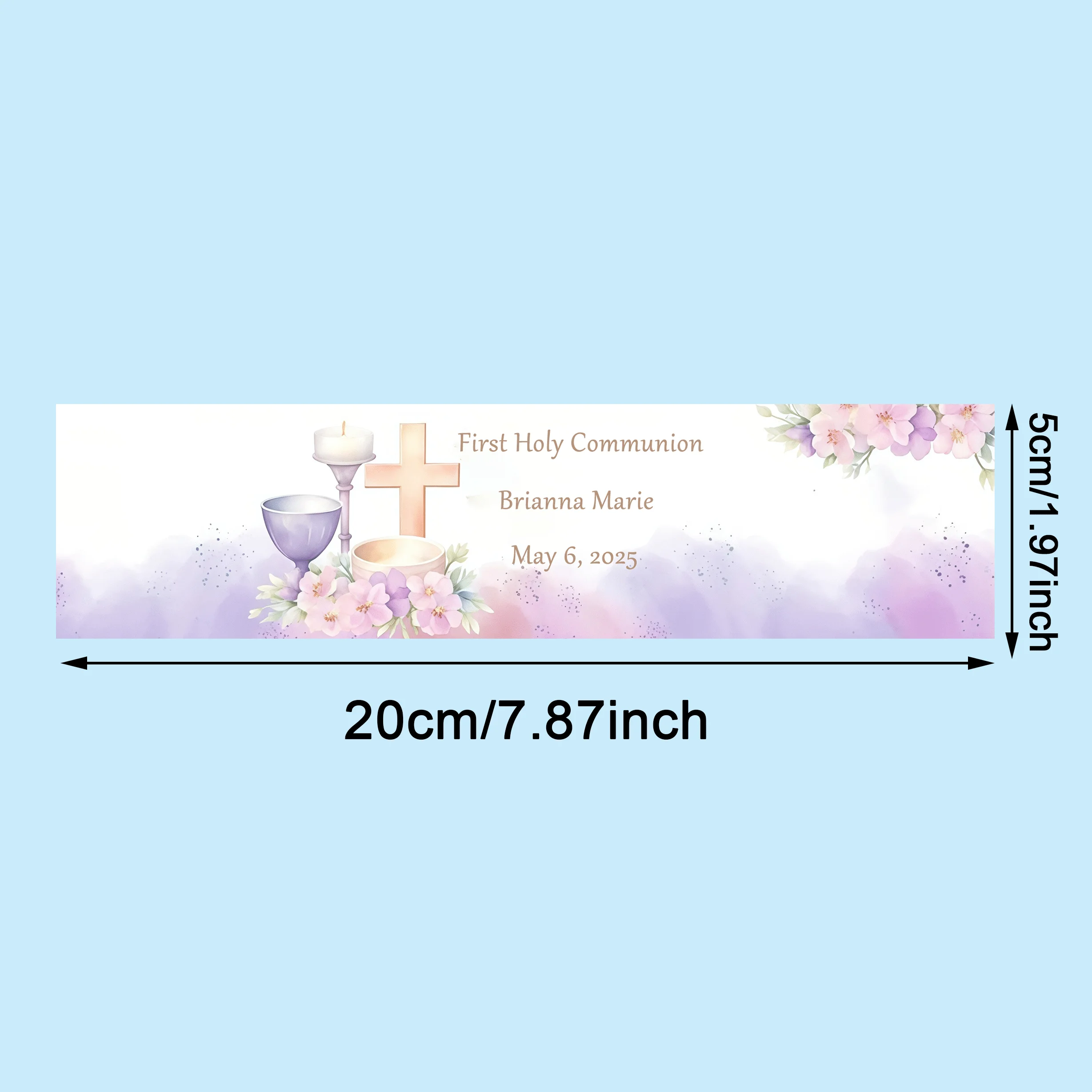 Custom First Communion Water Bottle Stickers, Simple Floral Design, Custom Name and Date, Baptism Stickers, Holiday Gift Stickers, Birthday Stickers/Wedding Stickers, Custom Sweet and Happy Birthday Stickers, Suitable for Birthdays, Baptism Parties, Weddings, Name Party Decorations, Gift Packaging, Gifts for Daughters and Sons view 2