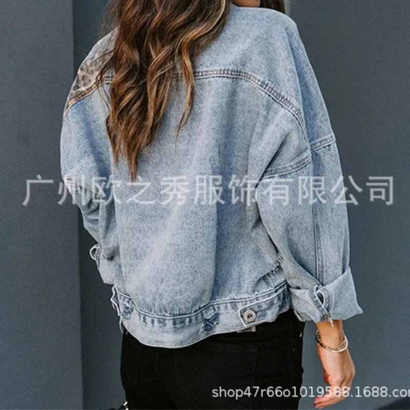 Frauen Denim Mantel Baumwolle Frühling Herbst Ropa Strickjacke Jeans Leopard Punk Gothic Bomber Jacke Windjacke Y2k Jacken Streetwear