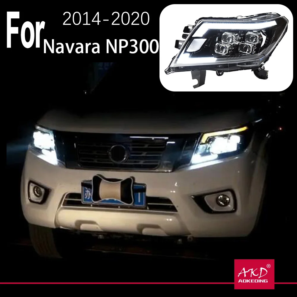 AKD Car  For Navara NP300 2015-2021 LED Headlights Assembly Upgrade DRL Dynamic Crystal Lamp Projector Lens Tools Accessories