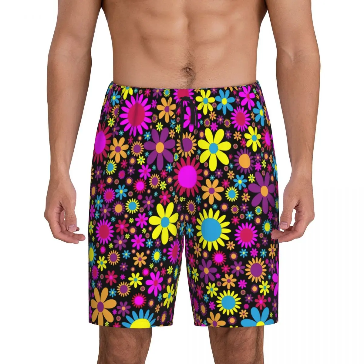 

Custom Printed Men's Hippie Flowers Pajama Bottoms Sleepwear Pjs Sleep Shorts with Pockets