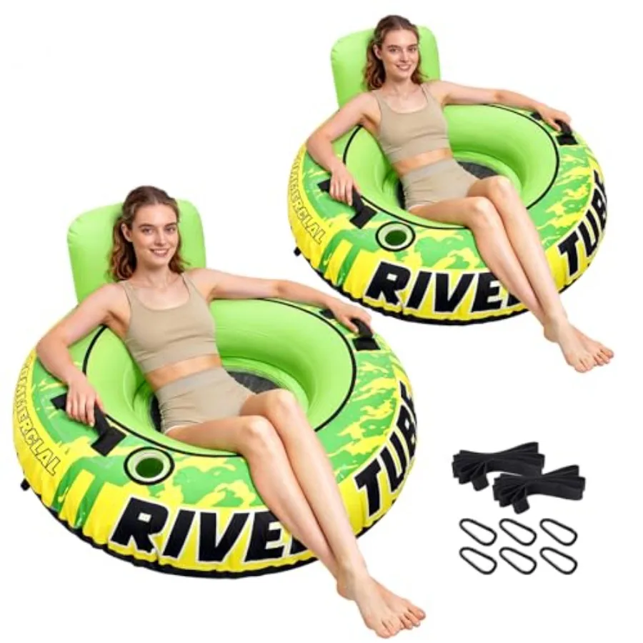 River Floating Tube For Lakes And Pools, Heavy Duty Vinyl, Blue, 53 Inch With Canvas Cover, Cup Holder, Headrest, 600 Lb Capaci