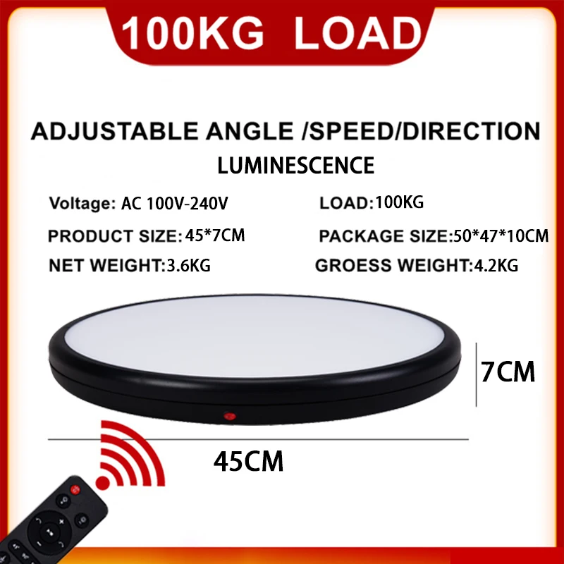 

45cm Remote Control Rotating Turntable 100KG Load Exhibition Table 360° Mute Luminous Display Stand Electric Photographic Stage