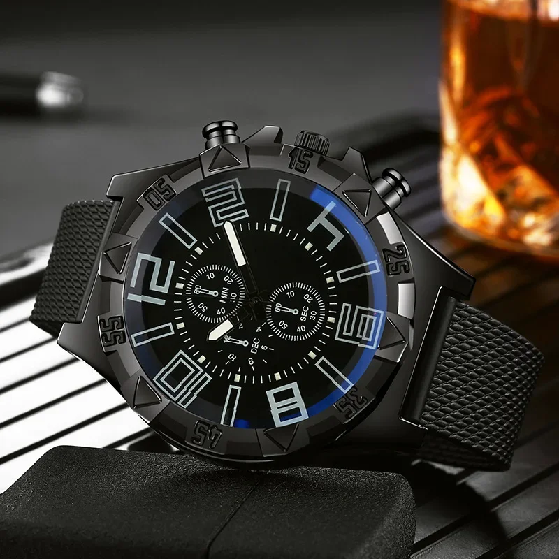 2025Новые часы, мужские светящиеся кварцевые часы, мужские деловые синие легкие спортивные часы с силиконовым сетчатым ремешком