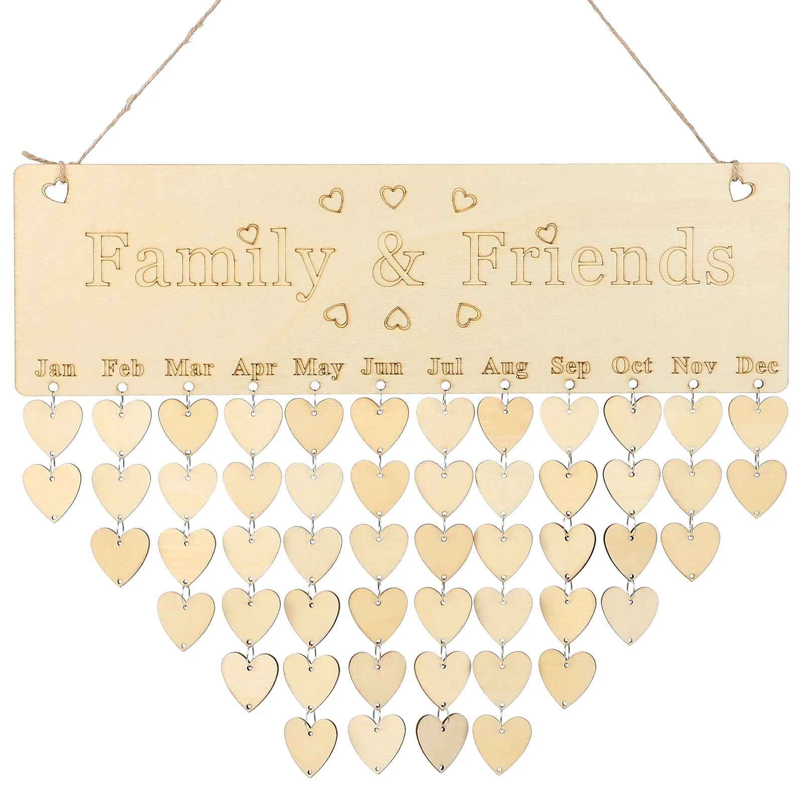 

50pcs Wooden Plaque Calendar Board Hearts Hanging Rope DIY String Birthday Wedding Anniversary Valentine Mothers Day Home