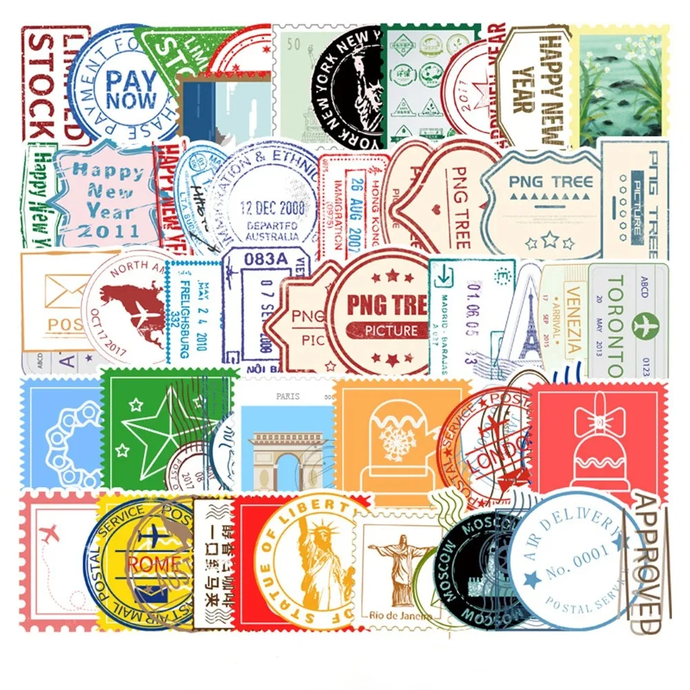 10/30/50PCS New Cartoon Vintage postmark World famous buildings Sticker Decoration Laptops Suitcase Waterproof Sticker Wholesale