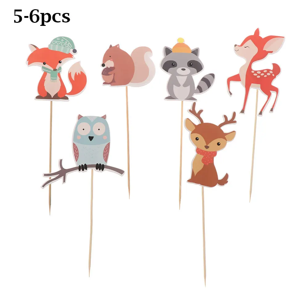 Paper Made Jungle Animal Model  Birthday Party Woodland Creatures Theam Cake Toppers Forest Animal Shape Cupcake Topper