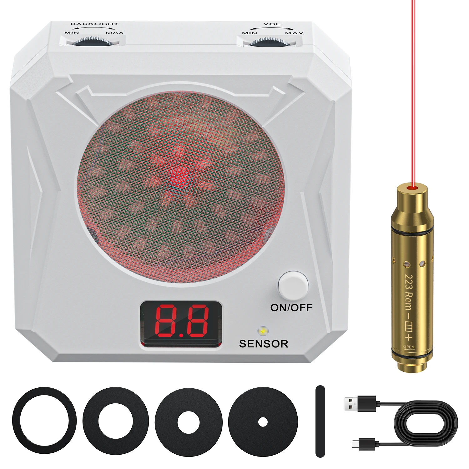 

223 Rem trainer and laser electronic scoring target for pistol shooting practice