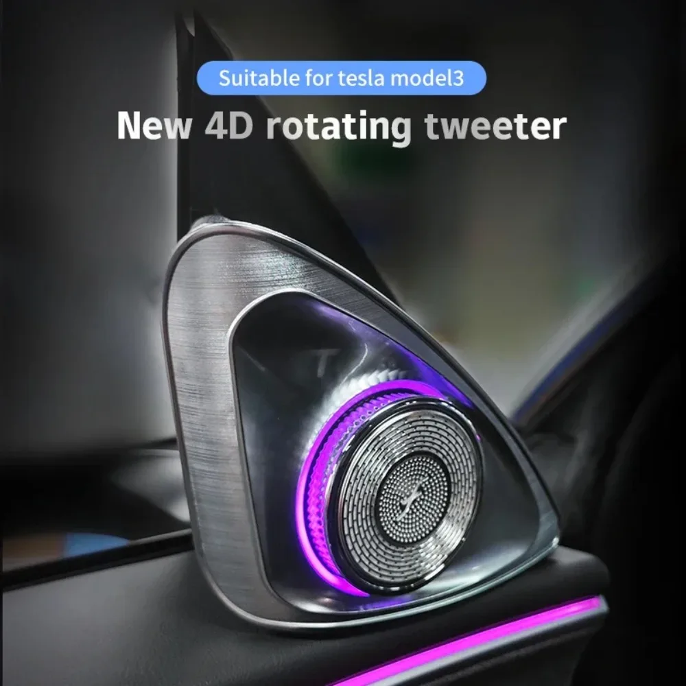 For Tesla Model 3 2020-2024 Front Door Hot Selling 4D Rotating Tweeter with 64 Colors Ambient Light