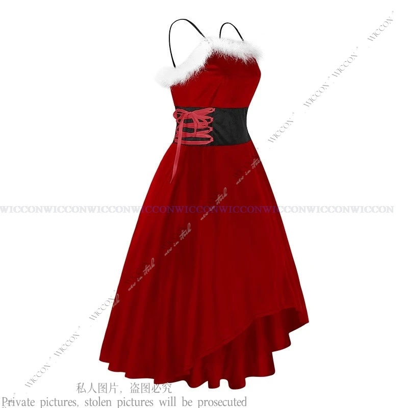 Christmas Costume Woman Dress Adult Evening Dress Red Black Green Blue Christmas Dress Breast Wrap Dress Downy Cosplay Party