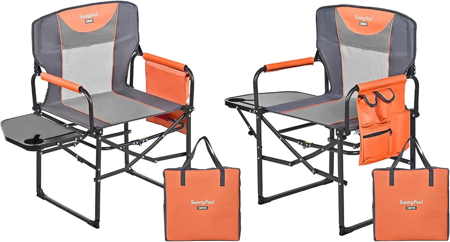 

Camping Directors Chair 2 Pack, Portable Folding Lawn Chairs for Adults Heavy Duty with Side Table,Pocket fo