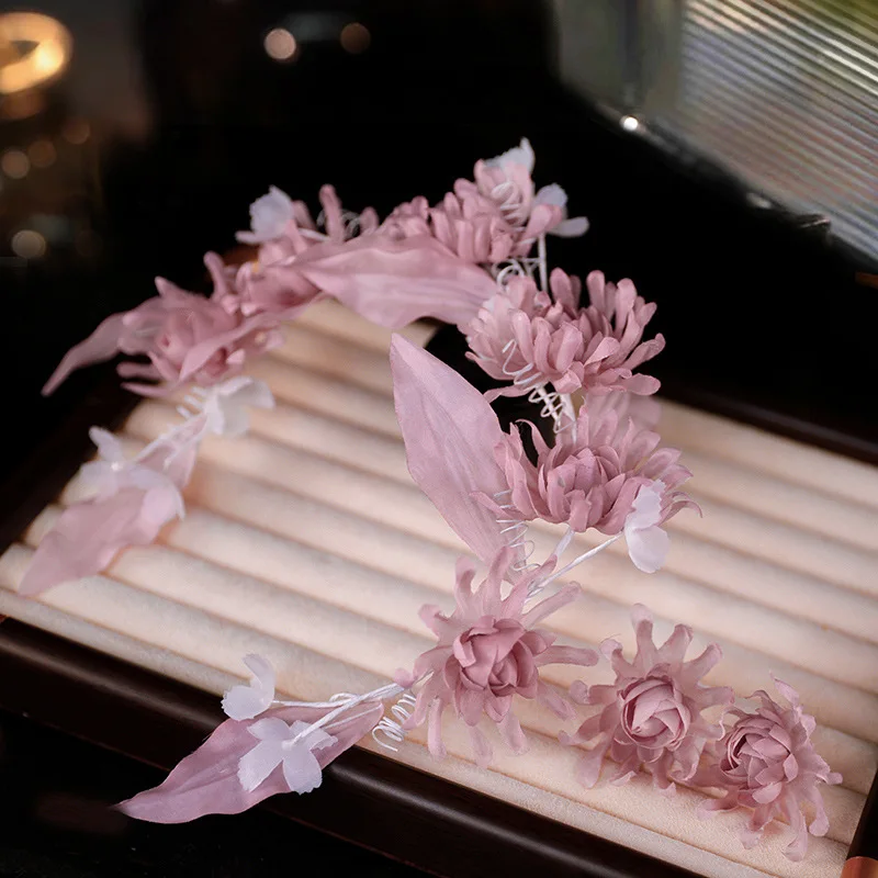 Bridal Hair Accessories Mori Sweet Wedding Garland Leaf Purple Ear Clip Earrings Photo Studio Wedding Dress Photo