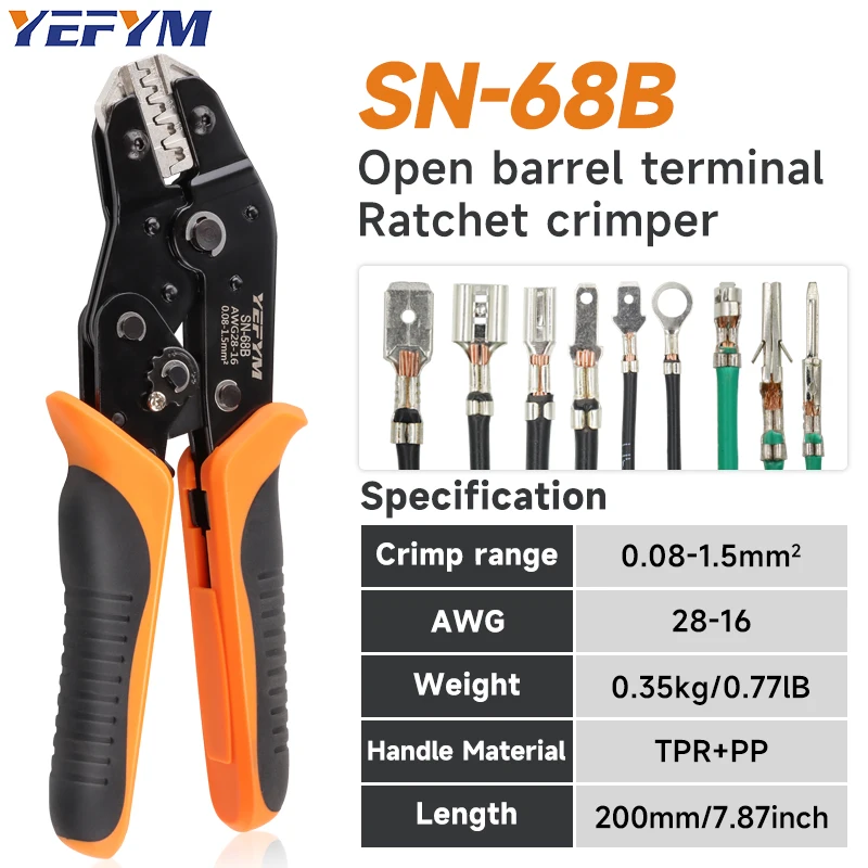 Crimps 2.8, 4.8, 6.3,Plug JST ,TE,XH,SM Molex Terminals Ratchet Crimper Pliers For 0.08-1.5mm²(28-16 AWG) Wires SN-68B Tool