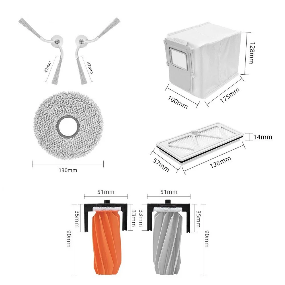For DJI For ROMO P2 Vacuum Cleaner Accessory Bundle 1 Main Brush 4 Side Brushes 4 Filters 6 Dust Bags 6 Cloth Mop Pads