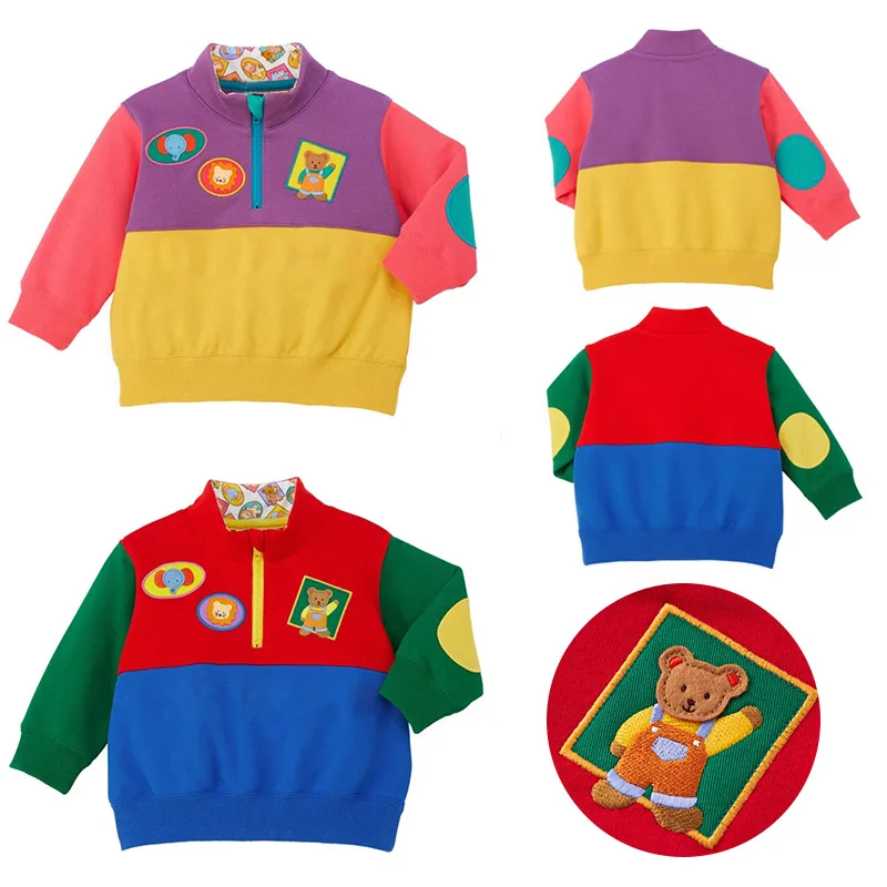 

Children's Half-zip Sweatshirt with Letter Embroidery and Color-block Long Sleeves for Autumn and Winter