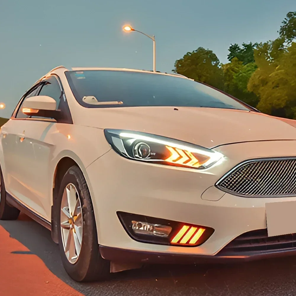 

Для Ford Focus 2015-2018 автомобильные передние фонари, обновленный мигающий сигнальный свет, аксессуары для линз проектора, светодиодные автомобильные фары в сборе