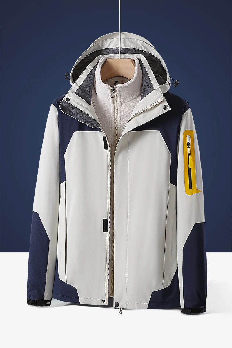 Men Women 3-in-1 Hooded Jacket Detachable Fleece Inner Warm Coat Water Resistant Windproof Outdoor Camping Skiing Outerwear