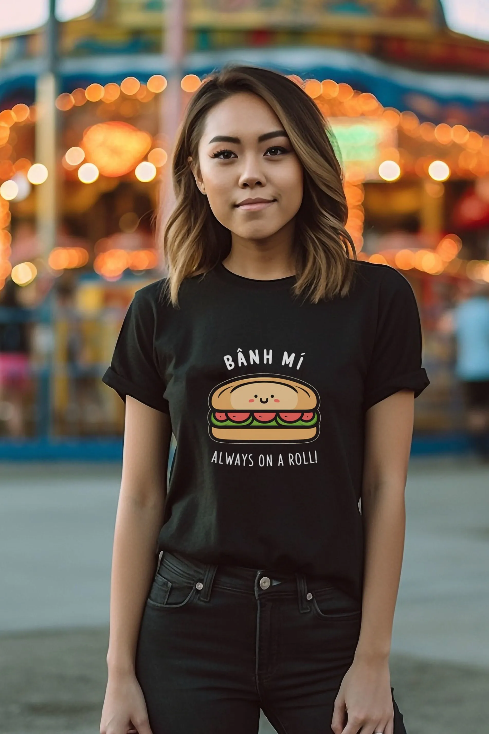 Banh Mi Always On A Roll T shirt Vietnam Vietnamese food pun tee gift sandwich asian baguette funny