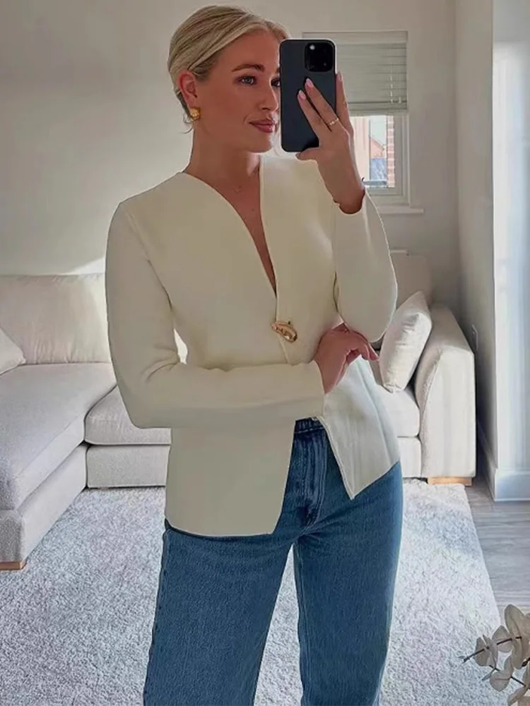 

Trendix Solid Long Sleeve Jackets Women 2025 Summer Fashion Button Knit Cardigan Tops Femme Street Elegant Commuter Jackets Coat