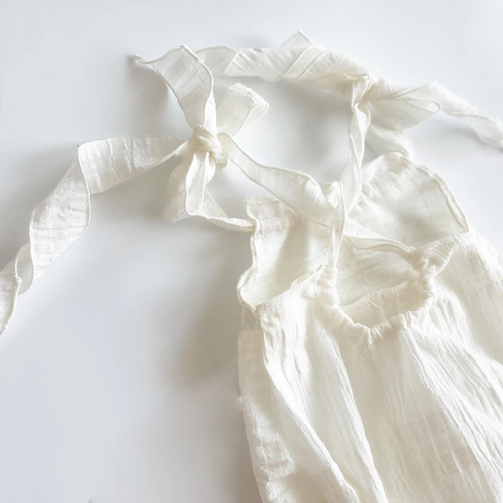 Newborn Photography Romper White Ruffled Tie Strap Baby Photo Props Soft Newborn Photo Outfit for Studio Shoot