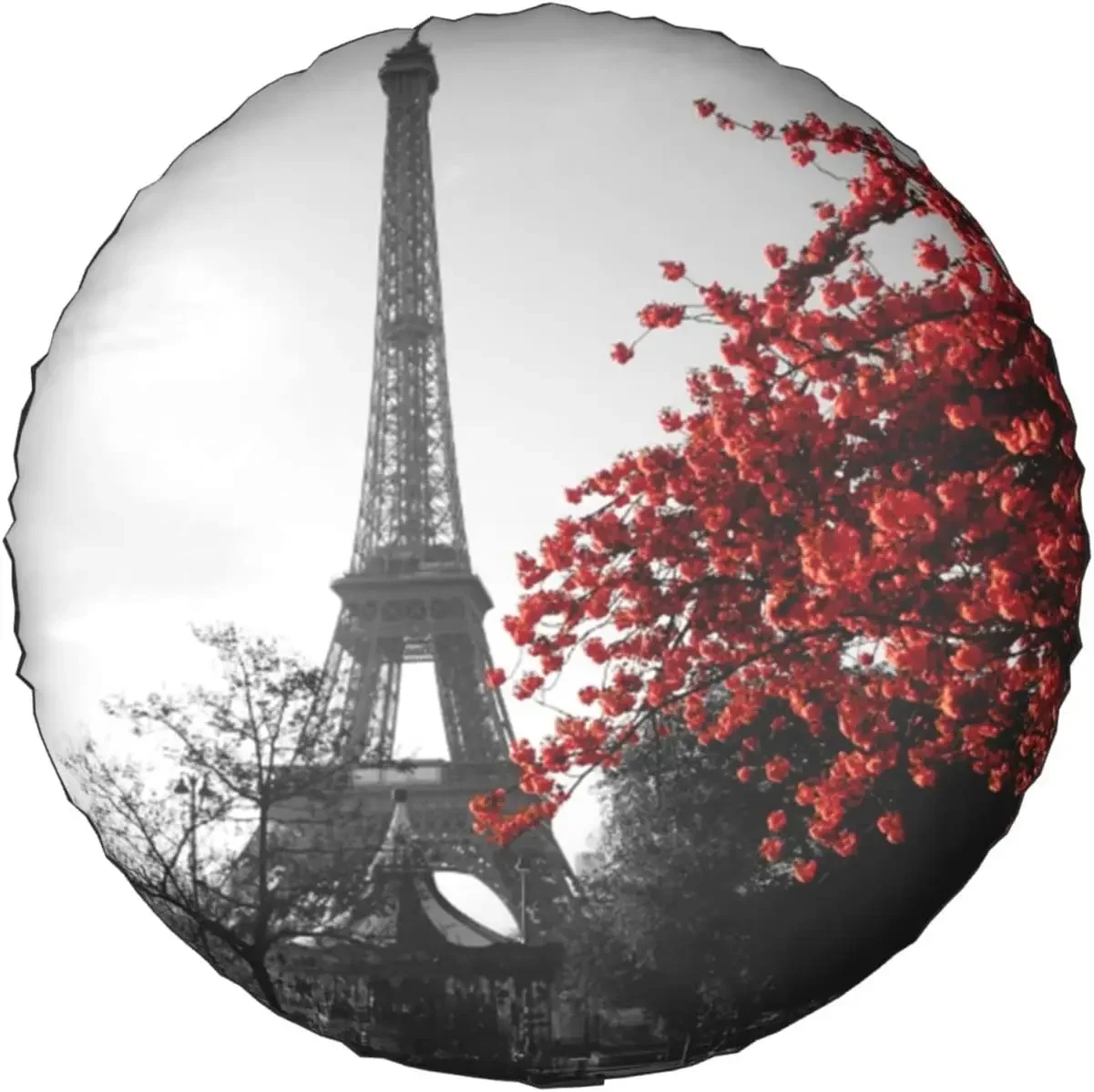 Grey Paris Eiffel Tower Cityscape Red Flower Printed Spare Tire Cover Waterproof Tire Wheel Protector for Car Truck SUV Camper T