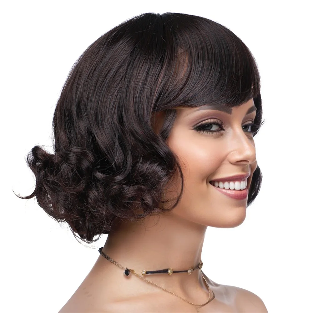 Lydia Synthetic Curly Upwarping Tail Kanekalon Short Wig African American Russian Women Heat Resistant Brown Mixed Color 2/33