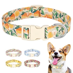 Cute Print Dog Collar Adjustable Nylon Dogs Collars Necklace Orange Bee Flower Pattern Pet Necklace for Small Medium Large Dogs