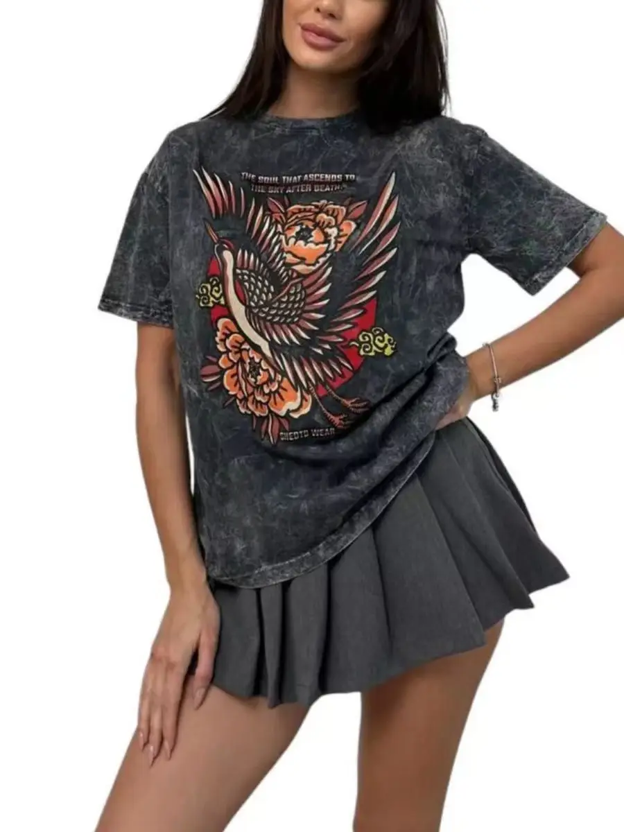 

Ins Vintage Chicken Print Cotton Tshirts Women and Men Short Sleeve Casual Ins Loose Shirts Oversize Goth Tshirt Summer 2024