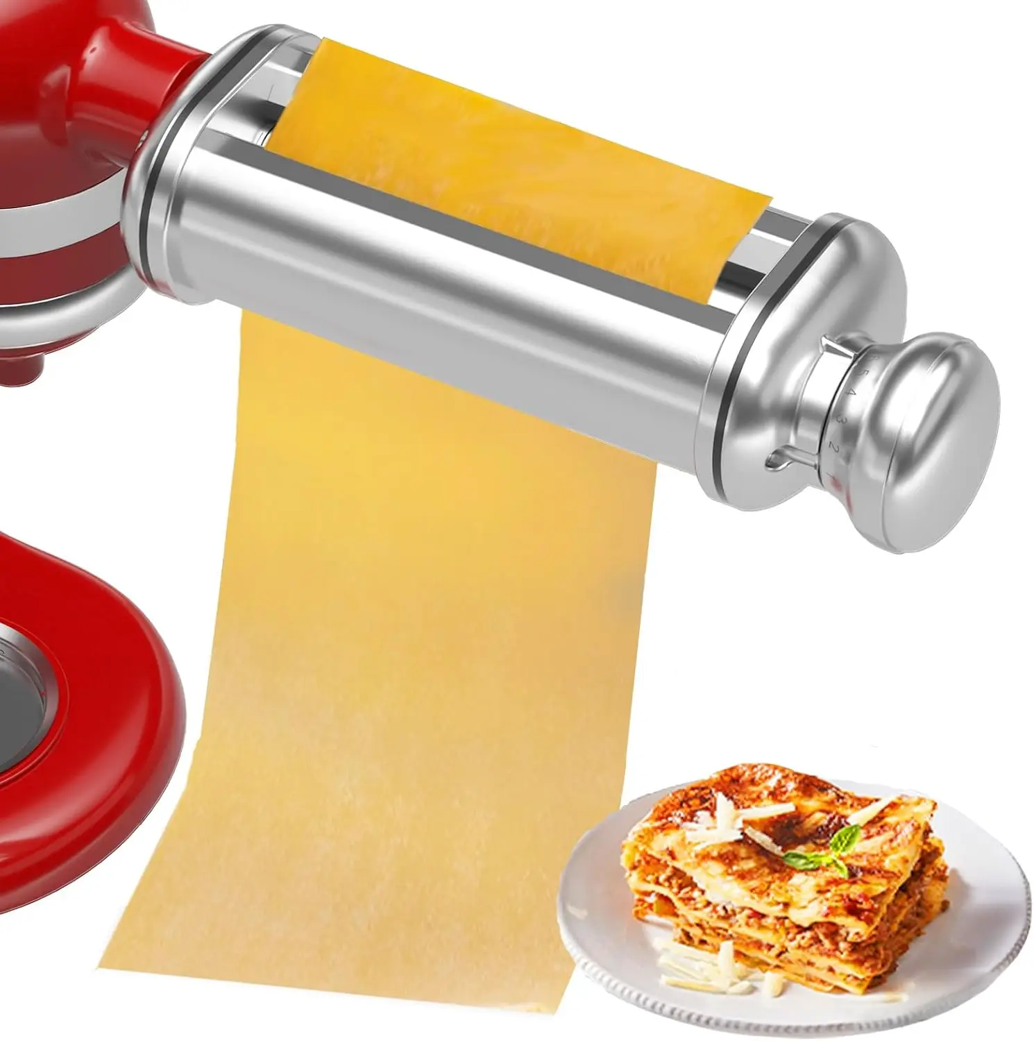 

Electric Pasta Roller for Stand Mixers, 8 Thickness Adjustments, Stainless Steel Attachment
