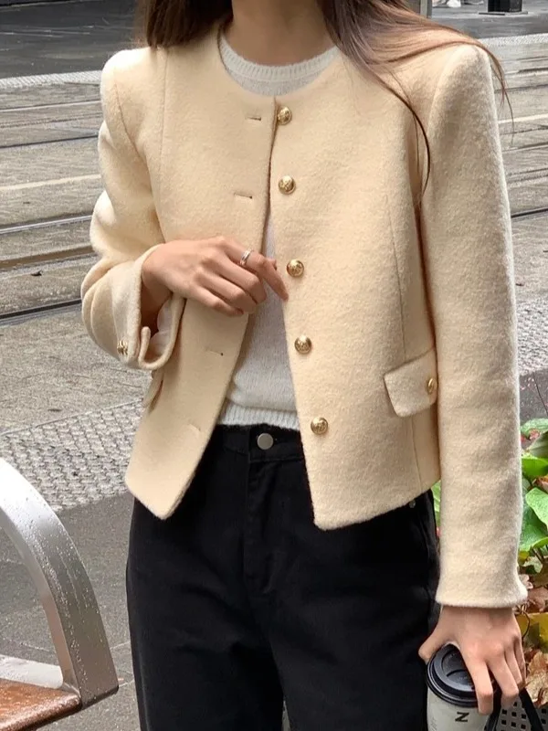 

Шерстяное пальто Ele ort, шикарный круглый трикотаж для женщин, сли, небольшой размер, модная зимняя верхняя одежда