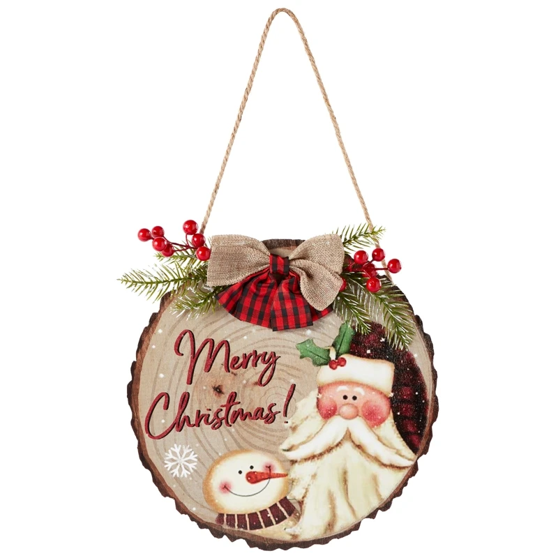 

Christmas Wreath Pendant Decor Door Hanging Ornament Charms Welcome Banner Wooden Welcome Sign Merry Xmas Wreath Pendant