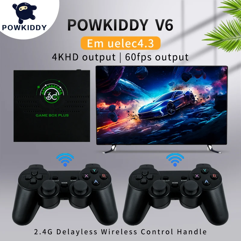 

Беспроводная игровая ТВ-приставка Powkiddy V6 в стиле ретро, 2,4 ГГц, семейная портативная игровая консоль PS1 4K HD с поддержкой мультиплеера, 10000 игр