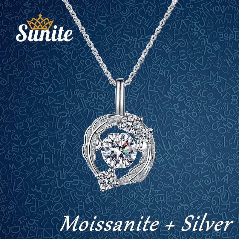 Sunite 0.5ct Moissanite Diamond Beating Heart Necklace Pendant For Women Girls 925 Sterling Silver Lover's Gift Fine Jewelry