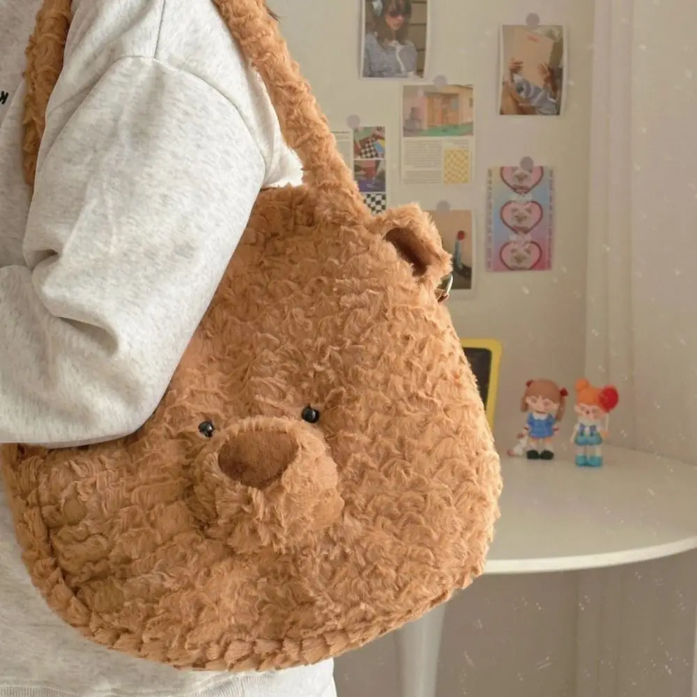 Bolso de mano de felpa de gran capacidad, bolso de hombro de doble propósito, Lindo bolso de mano con forma de oso para estudiantes, mochila escolar para novia