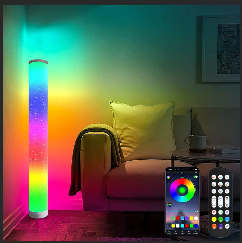 1 PC RGBIC living room corner ambient light, APP smart music synchronized color change, LED floor lamp, colorful decorative