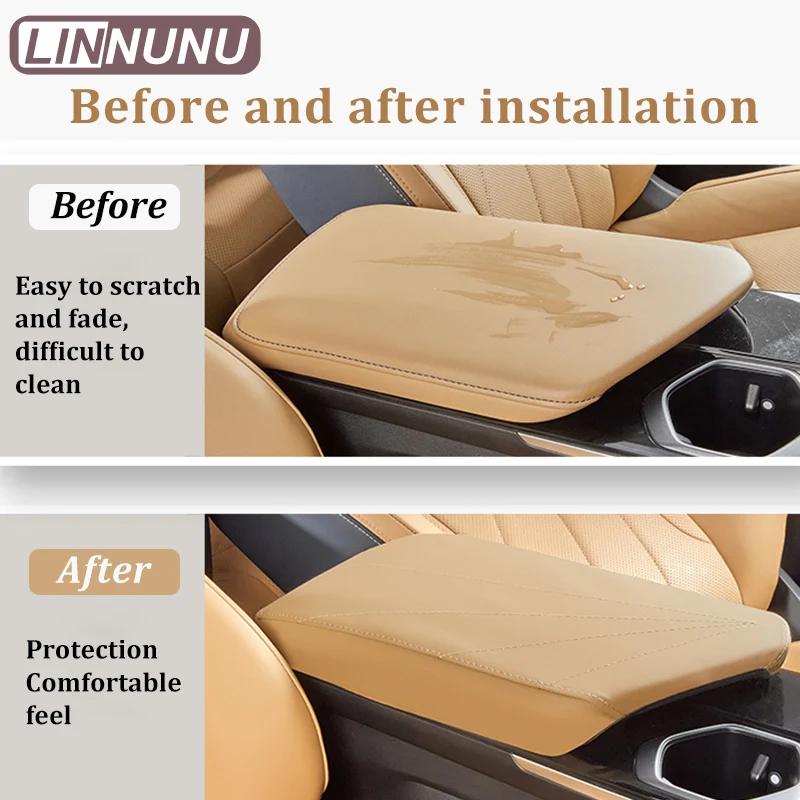 LINNUNU For GEELY BOYUE L Atlas II Starray Leather Car Central Control Armrest Box Organizer Surface protective Cover Trim 2023