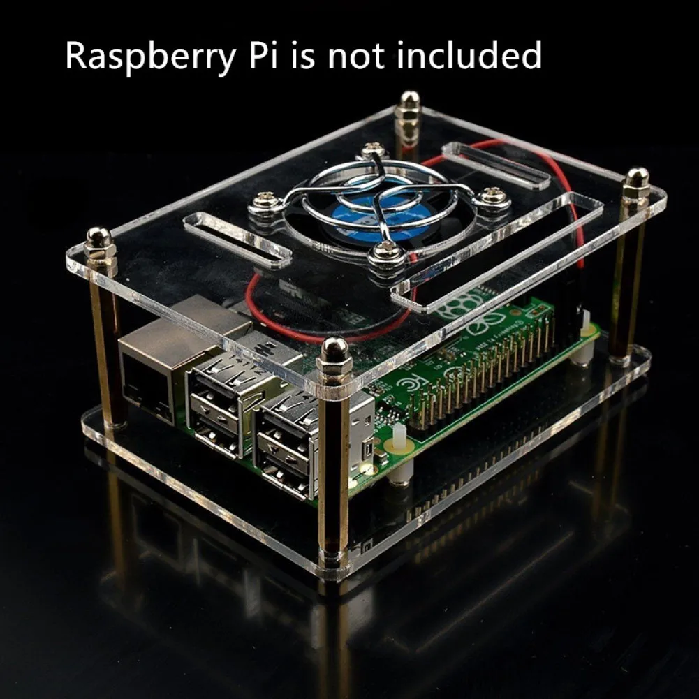 Casing Akrilik untuk Raspberry Pi 3 Model B + 3B Cangkang Penutup Kotak Transparan Kipas Pendingin Penyerap Panas untuk Raspberry Pi 3B +
