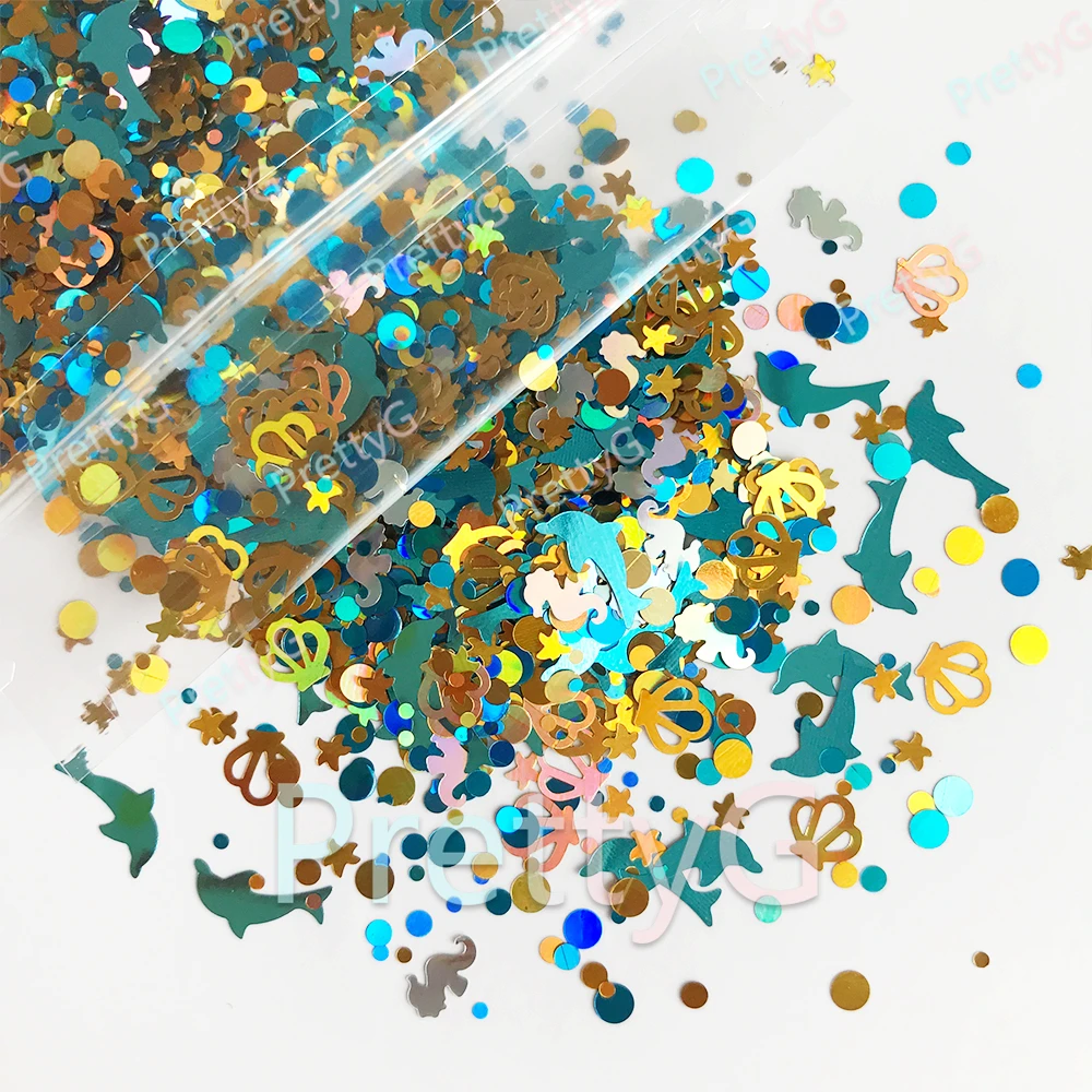 PrettyG 1 Box Star of the Ocean Mixes Glitter Shape Marine Animals Holographic Glitter For DIY Nails Art Decorations Accessories