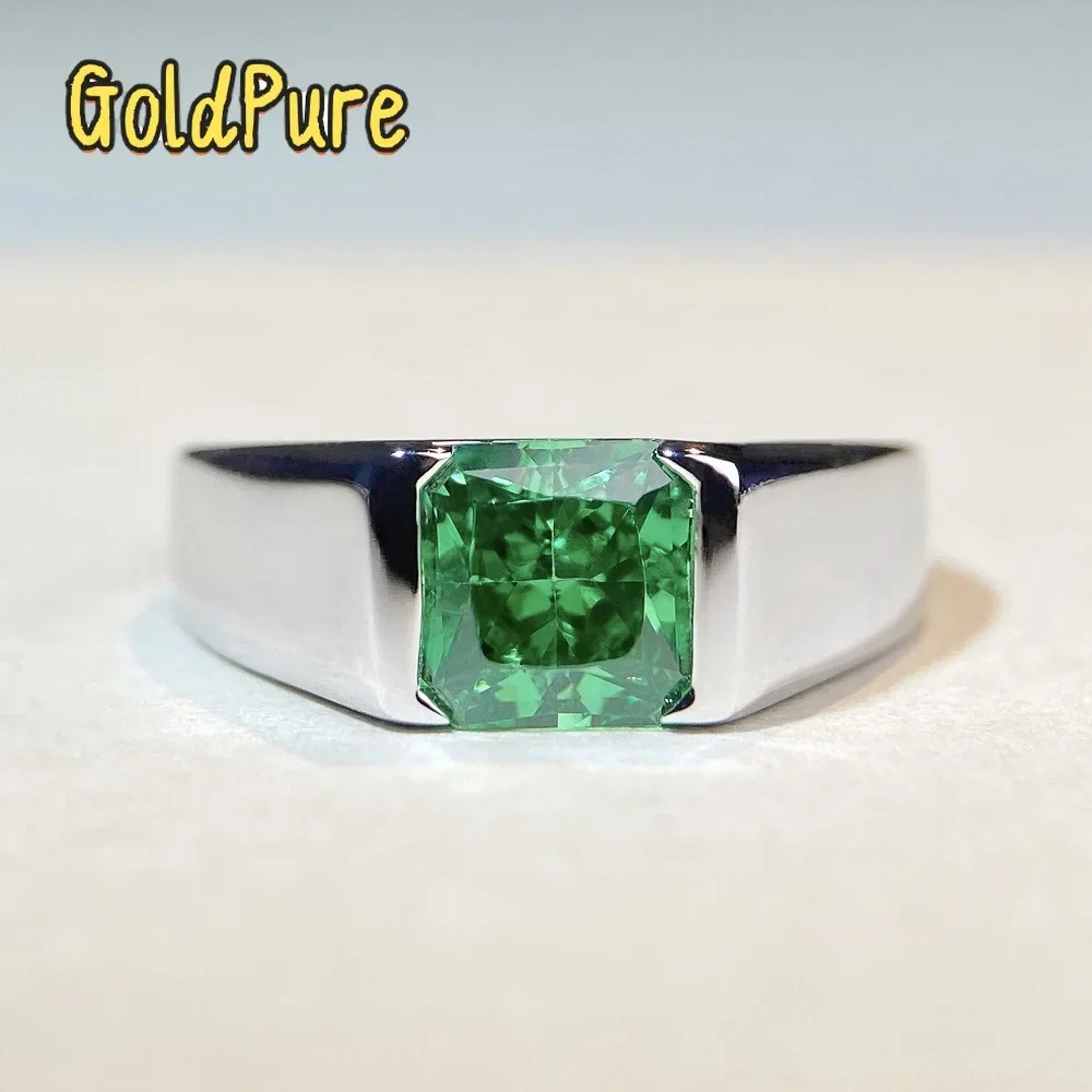 

Goldpure Luxury Solid Platinum PT950 Men's smooth emerald diamond ring moissanite diamond ring