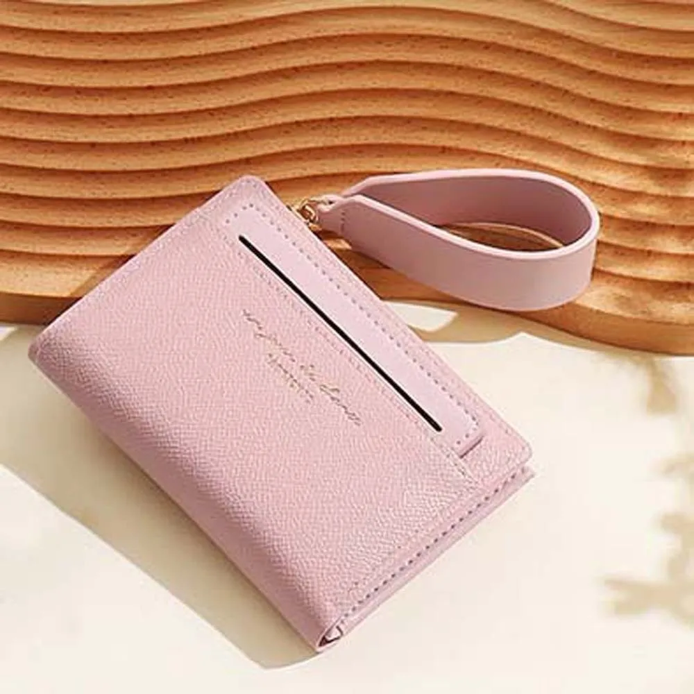 

Portable Women Folding Wallet Multiple Card Snap Button Solid Color Card Bag Classic Anti-Splash Water Lady Short PU Purse Work