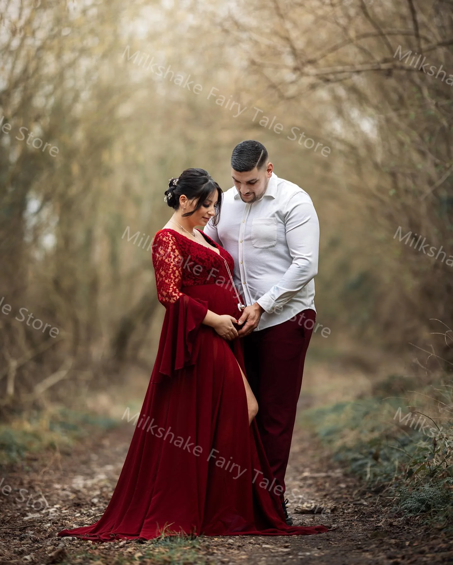 Vestidos de Noche de línea A de color burdeos, ropa Sexy de gasa con cuello en V para sesión de fotos de maternidad, mangas largas, abertura frontal, vestidos para Baby Shower