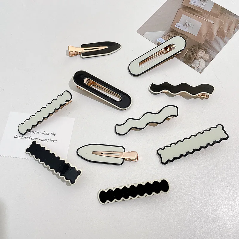 Scacchiera reticolo fermagli per capelli forcine donna ragazze acrilico nero bianco Barrettes fermagli per capelli in metallo dorato accessori per