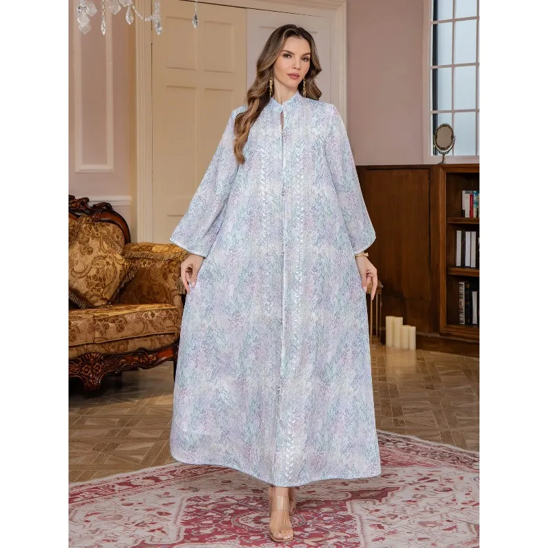 

Праздничное платье-абайя для женщин: мусульманское, с принтом, элегантное, для Рамадана, марокканский кафтан, джалабия, длинное платье для вечеринок, Дубай, Саудовская Аравия, абайи