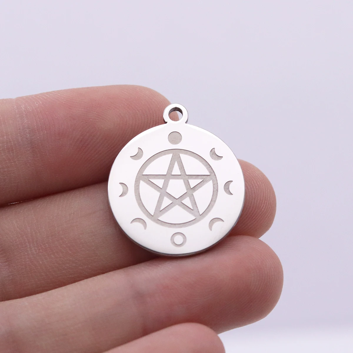 2pcs Stainless Steel Pentacle Triple Moon Phase Round Charms Pendant for  Jewelry Making Keychain Punk Necklace diy Accessories