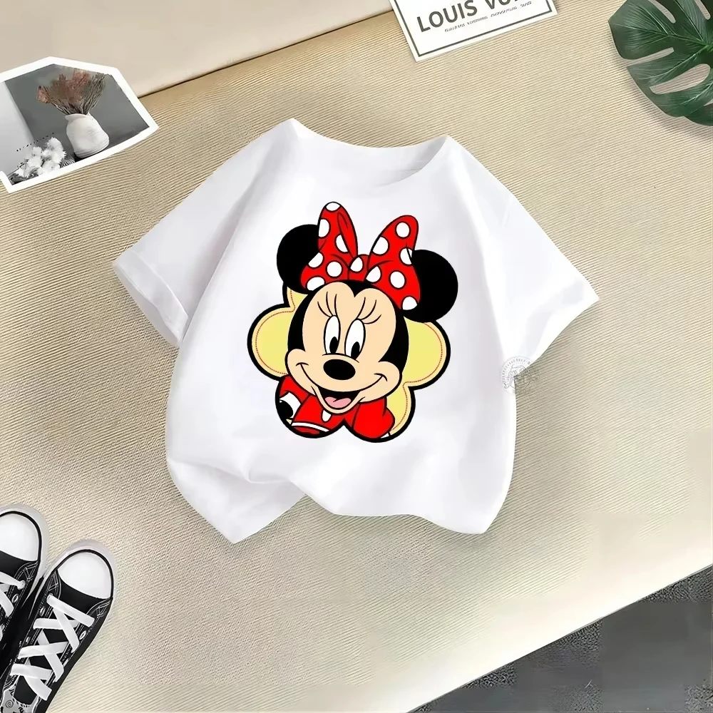 

Новая детская хлопковая футболка Disney Minnie с милым принтом, коллекция 2026 года, летняя уличная мода для девочек
