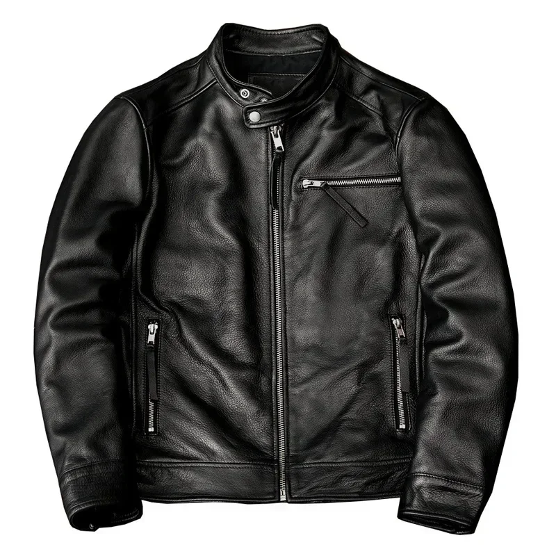 Men's Spring Jacket Motorcycle Jackets Man Genuine Leather Blazer Slim Fashion Biker Coat Cowhide Male Clothing