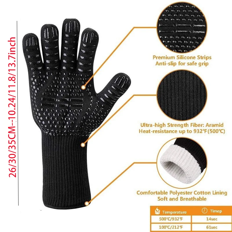 Guanti da barbecue Guanti da fuoco antiscivolo ignifughi Guanti da forno in silicone resistenti al calore Guanti da cucina per la cottura del barbecue