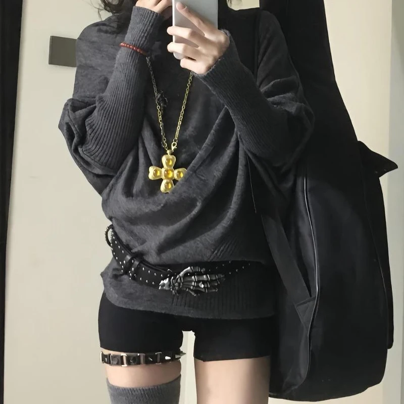 Top in maglia con maniche a pipistrello stile coreano da donna 2025 Autunno Inverno Nuovo maglione estetico Y2K a maniche lunghe a strati