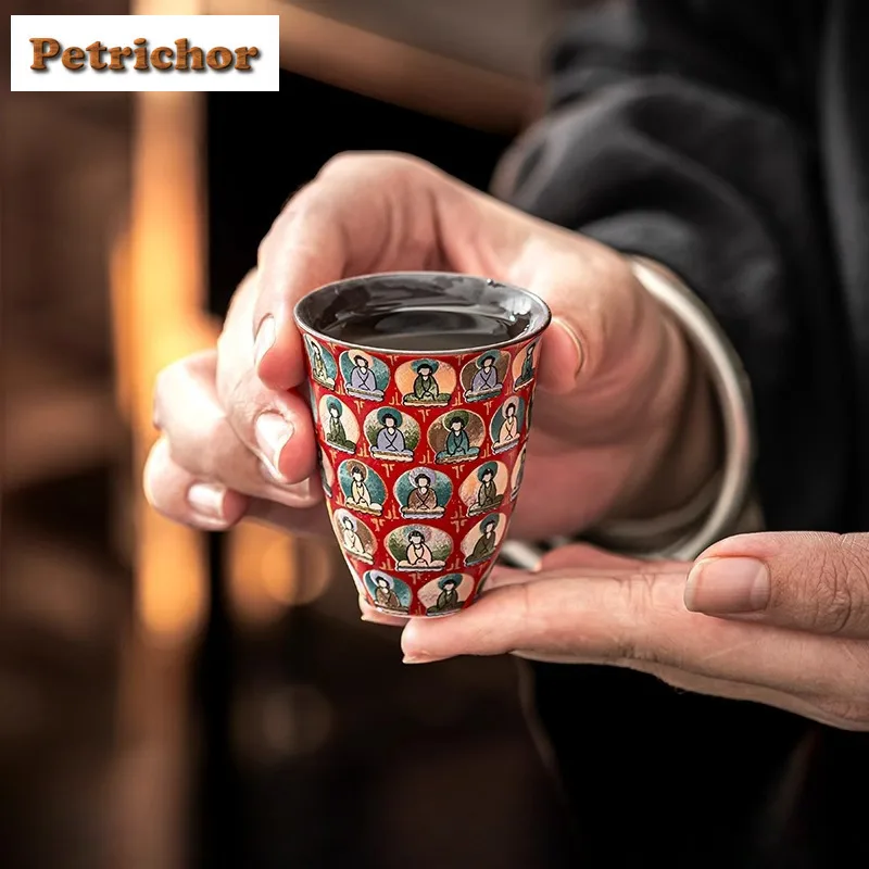 

2pc/lot Dunhuang Thousand Buddha Teacup Antique Tea Bowl Jug Tea-tasting Personal Cup Jianzhan Master Cups Tea Items Craft 50ml