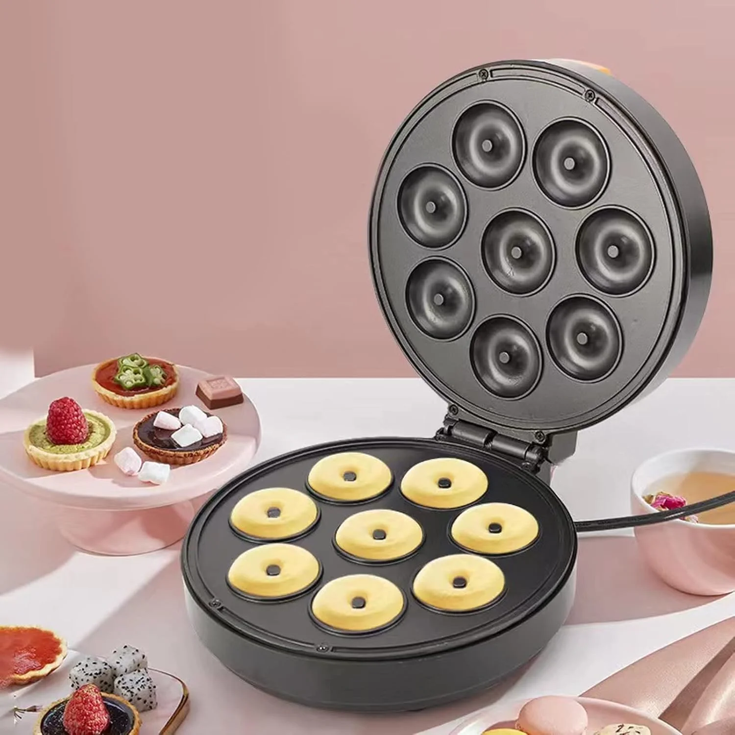 Donut Maker Machine, Non Stick Portable  Doughnut Maker Pan for  Snacks Dessert with with Non Slip Feet, Heat Dissipation Hole,