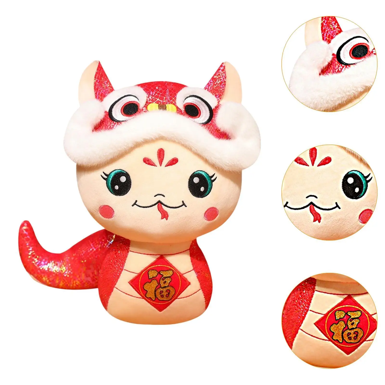 ตุ๊กตางูผ้าพลัฌ ของเล่นตุ๊กตางูนุ่มสบาย ของที่ระลึกร้านอาหาร ปี 2025 ตุ๊กตางูจีน